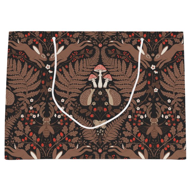 Woodland animals and plants in red and brown large gift bag (Front)