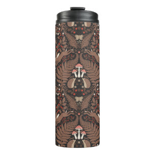 Woodland animals and plants in red and brown thermal tumbler