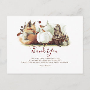 Woodland Animals and Pumpkin Birthday Thank You Postcard