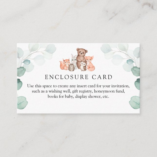 Woodland Animals and Watercolor Eucalyptus  Enclosure Card (Front)