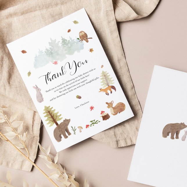 Woodland Animals Autumn Baby Shower Thank You Card (Rustic Woodland Animals Fall Autumn Baby Shower Party Thank You Card)