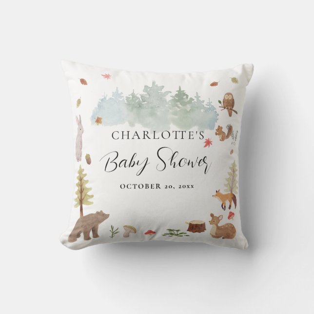 Woodland Animals Autumn Fall Baby Shower Cushion (Front)