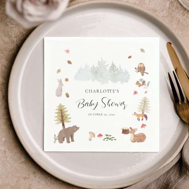 Woodland Animals Autumn Fall Baby Shower Paper Napkin (Rustic Forest Animals Watercolor Baby Shower Paper Napkin)