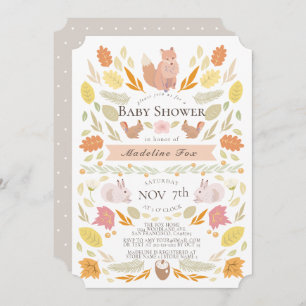 Woodland Animals Autumn Foliage Baby Shower Invitation