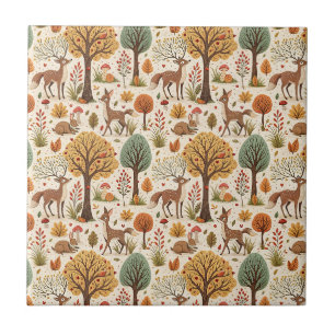 Woodland Animals & Autumn Forest Season Pattern Tile