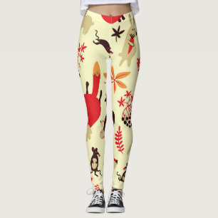 Woodland animals, autumn nature pattern. leggings