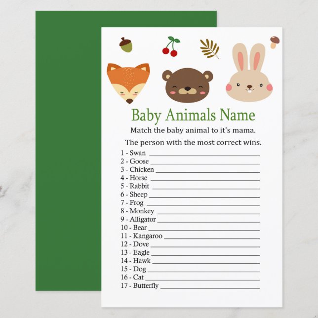 Woodland animals Baby Animals Name Game (Front/Back)