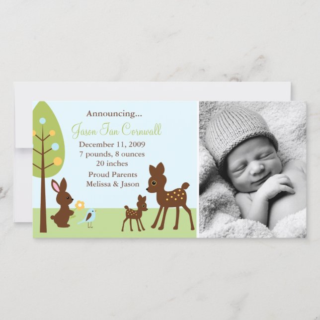 Woodland Animals Baby Birth Announcements (Front)