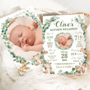 Woodland Animals Baby Birth Stats Announcement