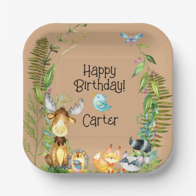 Woodland Animals Baby Birthday  Paper Plate (Front)