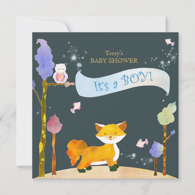 Woodland Animals Baby Boy Baby Shower Invitation (Front)