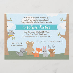 Woodland Animals Baby Boy Shower Invitation