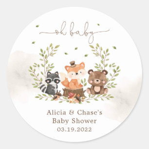 Woodland Animals Baby Boy Shower Invitation Classic Round Sticker