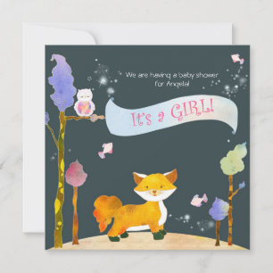 Woodland Animals Baby Girl Baby Shower Invitation