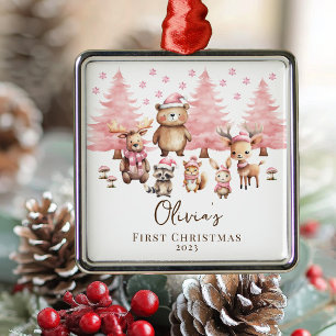 Woodland Animals Baby Girl Keepsake Ornament