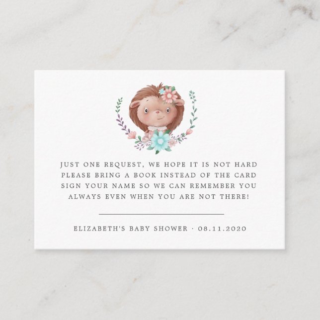 woodland animals baby hedgehog baby shower enclosure card (Front)