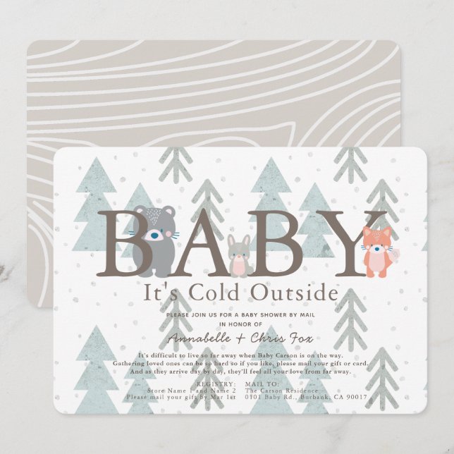 Woodland Animals Baby Its Cold Baby Shower by Mail Invitation (Front/Back)