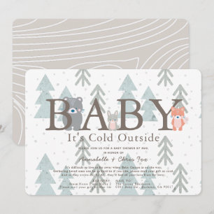Woodland Animals Baby Its Cold Baby Shower by Mail Invitation