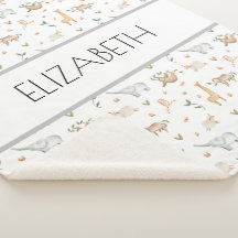Woodland animals baby name blanket personalised