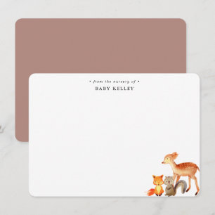 Woodland Animals Baby Personalised Flat Note Card