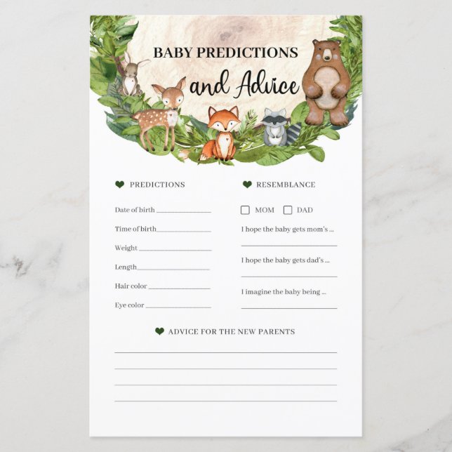 Woodland animals Baby Predictions and Advice (Front)