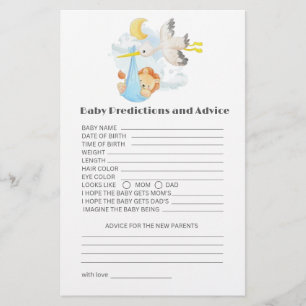 Woodland Animals baby predictions and advice card