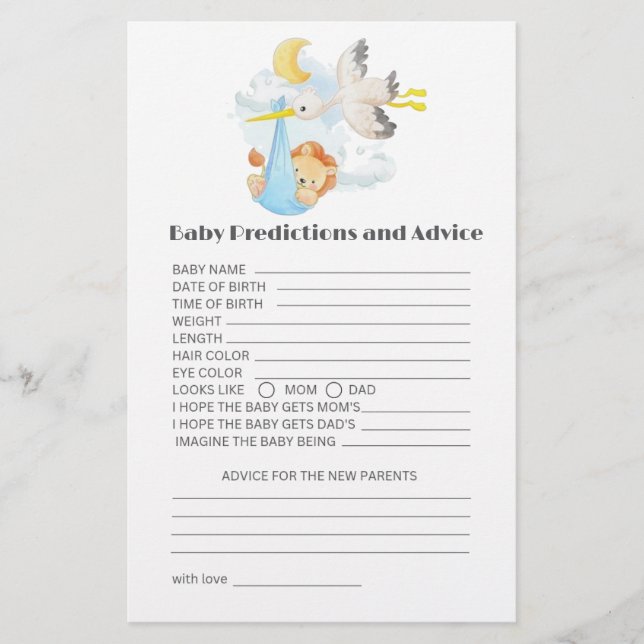Woodland Animals baby predictions and advice card (Front)