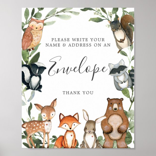 Woodland Animals Baby Shower Address Envelope Sign (Front)