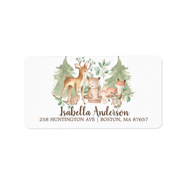 Woodland Animals Baby Shower Address Label (Front)