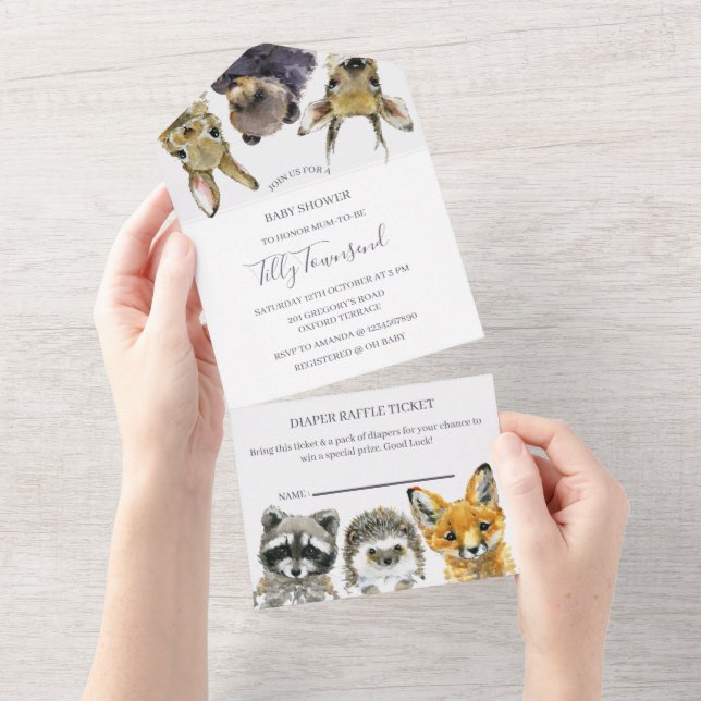 Woodland Animals Baby Shower All In One Invitation (Tearaway)