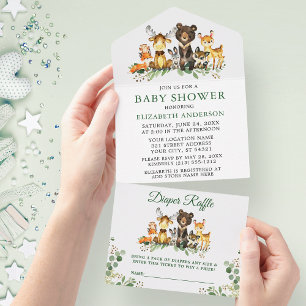 Woodland Animals Baby Shower and Diaper Raffle All In One Invitation