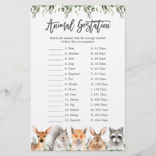 Woodland Animals Baby Shower Animal Gestation Game