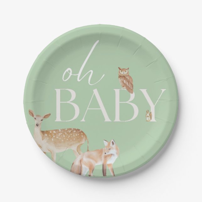 Woodland Animals Baby Shower, Baby Boy, Baby Girl Paper Plate (Front)
