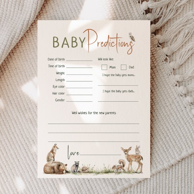 Woodland Animals Baby Shower Baby Predictions Card (Creator Uploaded)