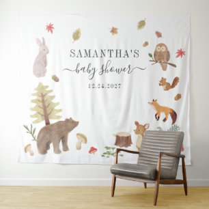 Woodland Animals Baby Shower Backdrop Photo Prop Tapestry