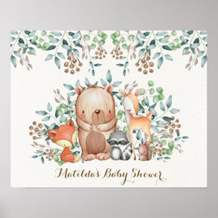 Woodland Animals Baby Shower Birthday Backdrop Poster
