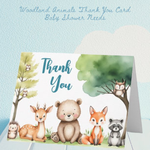 Woodland Animals Baby Shower Blue Thank You Card