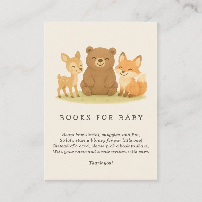 Woodland Animals Baby Shower Book Request Enclosure Card (Front)