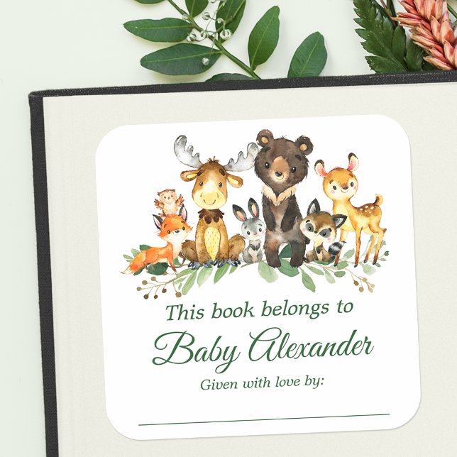 Woodland Animals Baby Shower Bookplate Labels (Customize to change text size, color or text style.)
