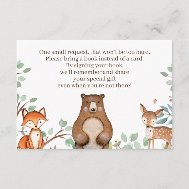 Woodland Animals Baby Shower Books for Baby Cards (Front)