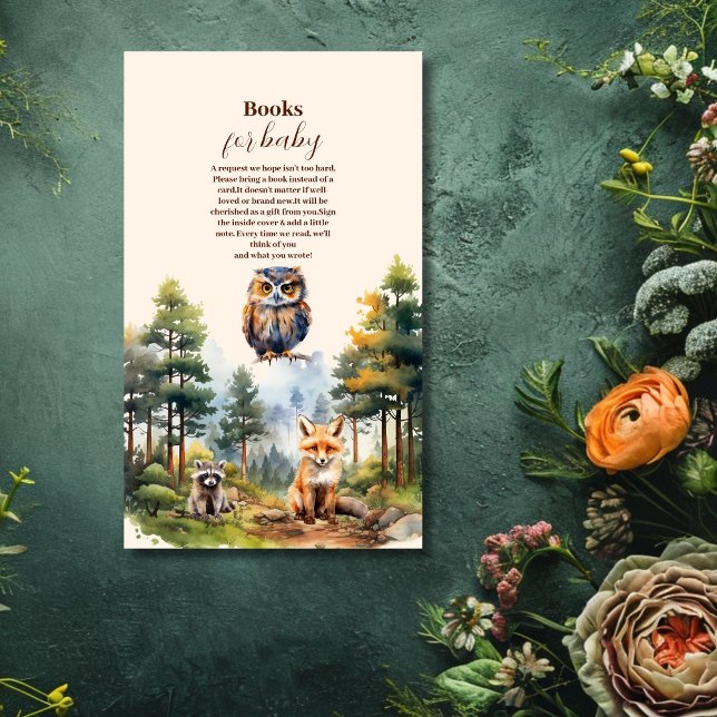 Woodland Animals Baby Shower Books for Baby Enclosure Card (Creator Uploaded)