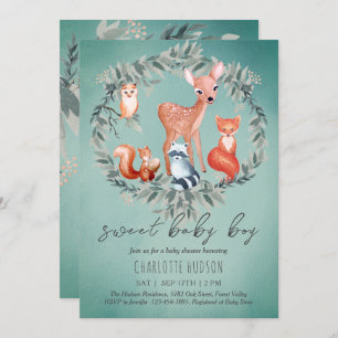 Woodland Animals Baby Shower Boy Invitation
