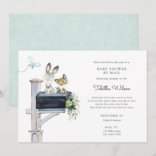 Woodland Animals Baby Shower by Mail Invitation (Front/Back)
