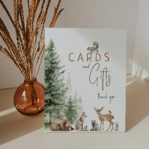 Woodland Animals Baby Shower Cards and Gifts Pedestal Sign