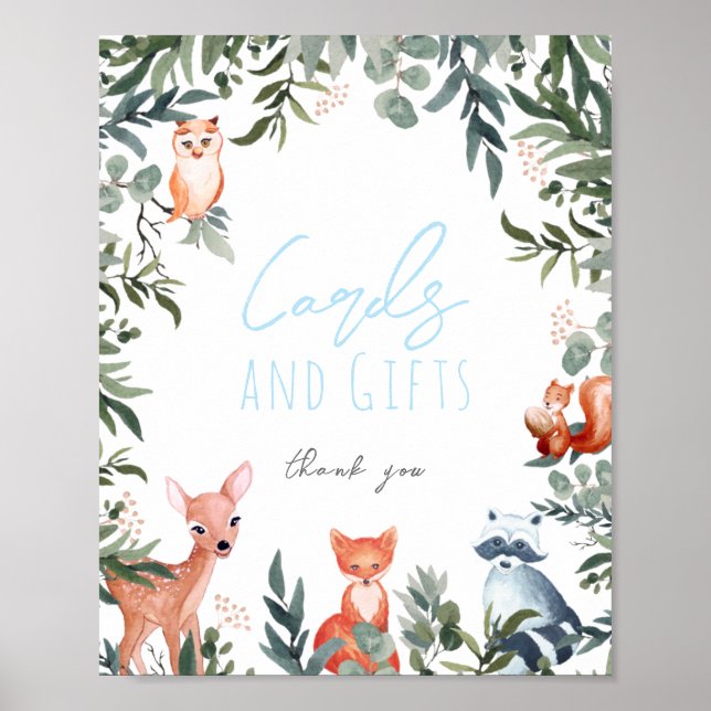 Woodland Animals Baby Shower Cards and Gifts Sign (Front)