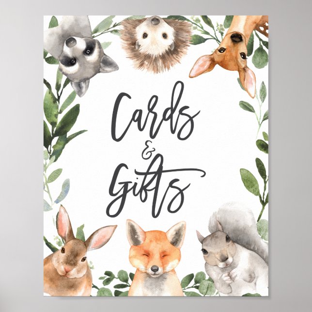 Woodland Animals Baby Shower Cards and Gifts Sign (Front)