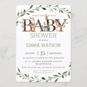 Woodland Animals Baby Shower Chic Greenery Neutral Invitation