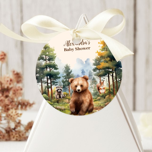 Woodland Animals Baby Shower Classic Round Sticker (Creator Uploaded)