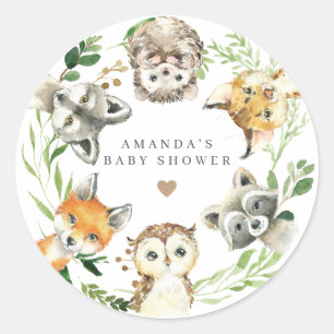 Woodland Animals Baby Shower Classic Round Sticker
