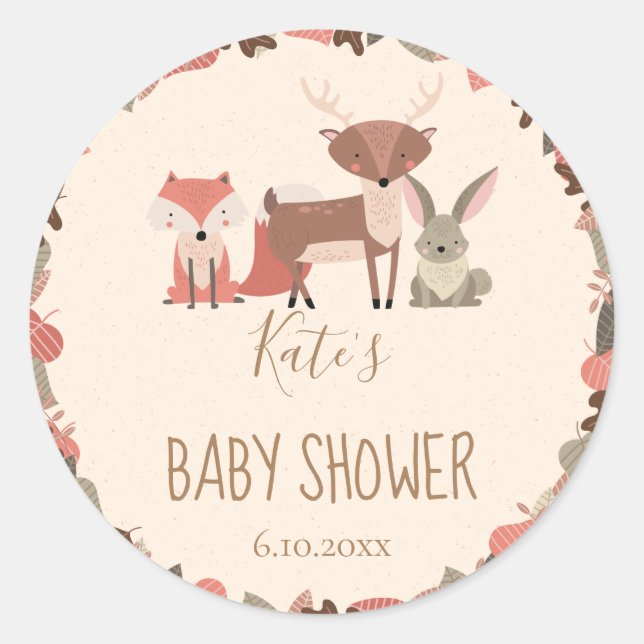 Woodland Animals Baby Shower Classic Round Sticker (Front)